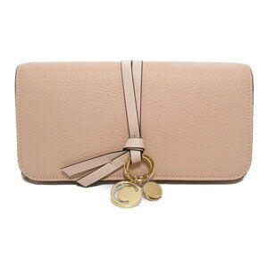 Chloe bi fold long wallet leather pink beige